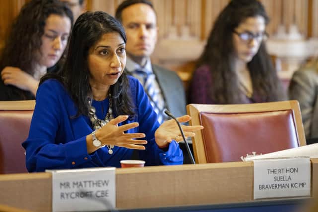 Home secretary Suella Braverman appearing before the lords justice and home affairs committee in the House of Lords.
Picture: House of Lords 2022/Roger Harris/PA Wire