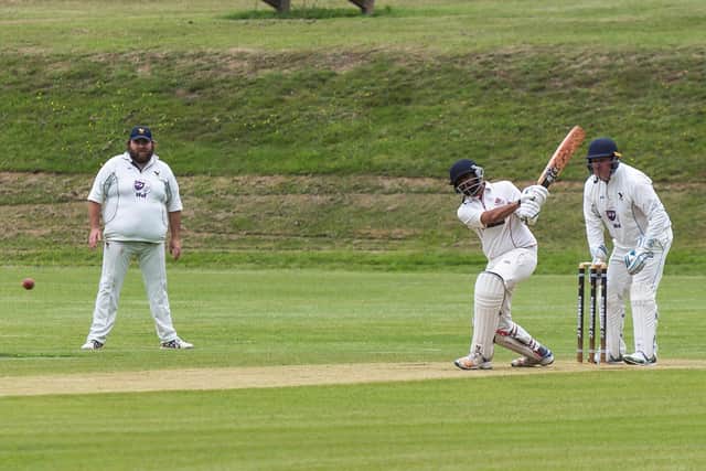 Romit Patel on his way to a career best 70 for Portsmouth & Southsea 3rds against Purbrook 2nds. Picture: Mike Cooter