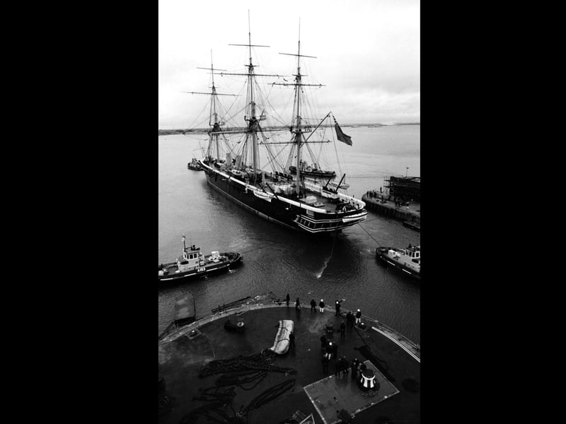 A higher view of the HMS Warrior in the docks (undated). The News PP4333