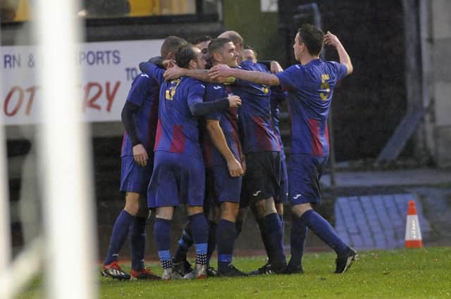 US Portsmouth celebrate one of their 86 Wessex League goals in 2019/20. Picture: Ian Hargreaves
