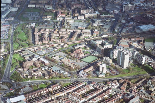An aerial view of Fratton Bridge/Somers Road, Portsmouth in 1998.