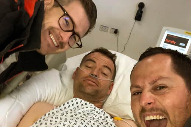 Jamie Williams coming out of a coma with his friends Rob Parr and Joe Mason.