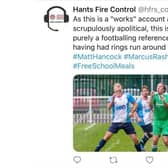 A tweet by the control room at Hampshire Fire and Rescue Service poking fun at health secretary Matt Hancock