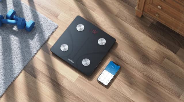 The basic smart body scales can be used with either Apple or Android phones. Image: Renpho