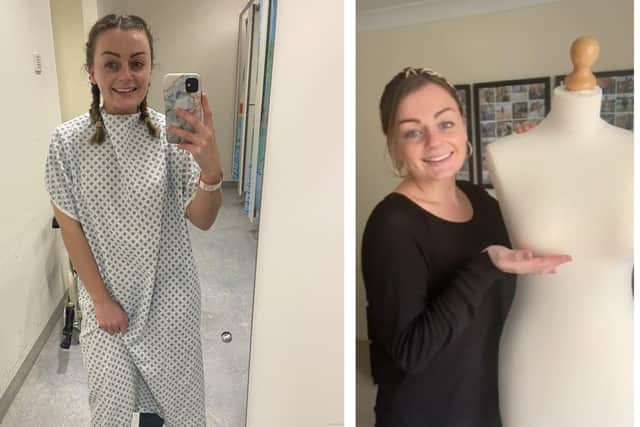 Katrina Dilnot was diagnosed with breast cancer on her 27th birthday and has been working hard to raise awareness of the signs. Pictured: Katrina in hospital and a screenshot from one of her TikTok videos