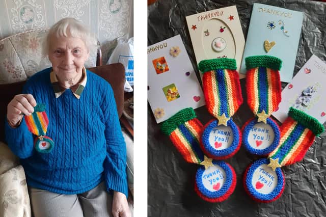 Rita Muston, 85 from Horndean, has been knitting rainbow medals to give thanks to friends, family, neighbours and shop workers