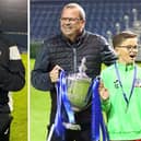 Horndean coaches Ollie Bennett and Darren Robson, left, with the Portsmouth Senior Cup. Right - Deans boss Michael Birmingham with the silverware.