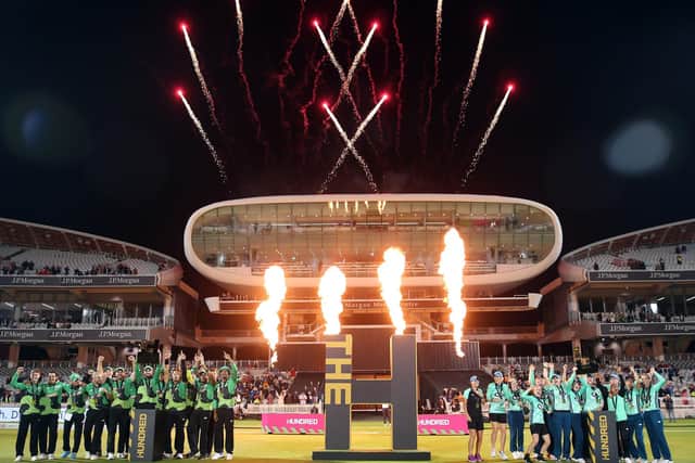 Southern Brave Men and Oval Invincibles Women celebrate their Hundred successes at Lord's. Picture by Steven Paston/PA Wire.