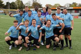 Wicor Mill celebrate their Buster Gordon Cup final win. Picture by Kevin Shipp