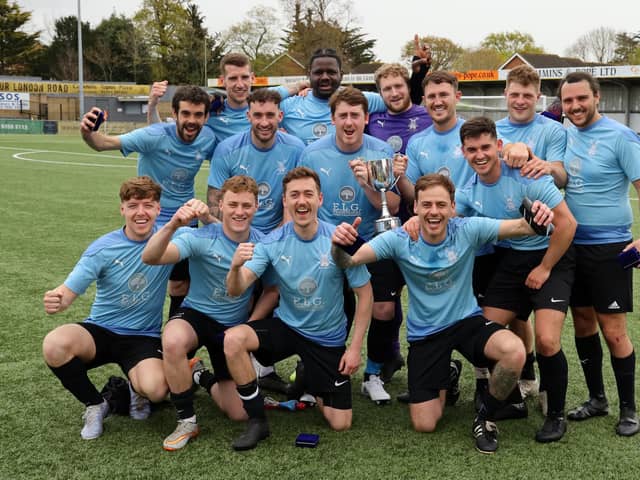 Wicor Mill celebrate their Buster Gordon Cup final win. Picture by Kevin Shipp