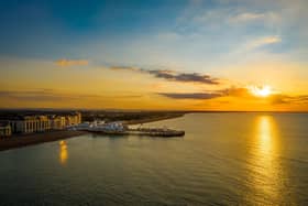 A golden sunrise above South Parade Pier and Southsea. Picture: Marcin Jedrysiak.  Instagram: @drone_photography7777