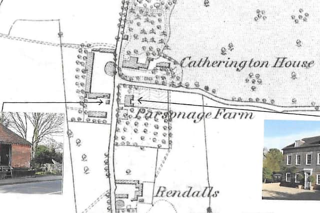 Catherington House and associated farm buildings on an 1860 map.