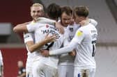 Pompey celebrate John Marquis' first goal at Sunderland. Picture: Daniel Chesterton
