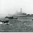 HMS Fearless deploys her landing craft during the Falklands War.