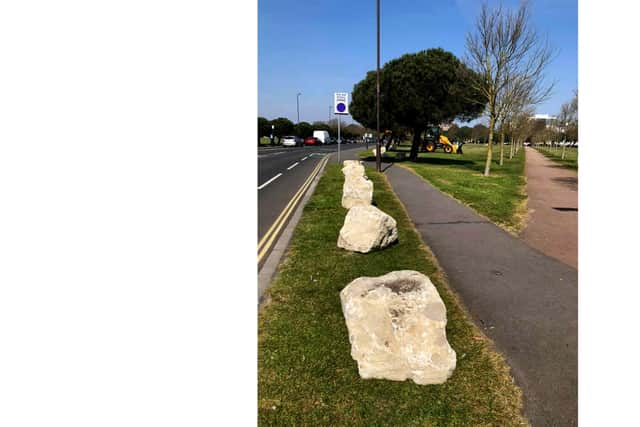 Portsmouth council placing boulders around another section of Southsea Common to keep out unauthorised encampments. Picture taken by Cllr Lee Hunt on April 20, 2021