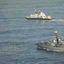 The Royal Navy could starting patrolling Irish waters in a bid to protect critical undersea infrastructure from Russia. Pictured: HMS Somerset flanking Russian ship Yantar near UK waters.