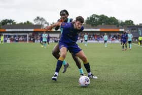 Pompey youngster Destiny Ojo in action against Hawks this summer. Pompey have sent staff to watch the striker on loan at Poole Town, while West Leigh Park is a regular scouting destination for Blues staff.