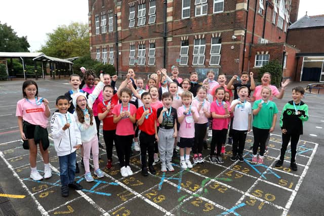 Kids from Newbridge and Penhale Infants School in Portsmouth pictured taking part in a mini Race for Life.Picture: Sam Stephenson