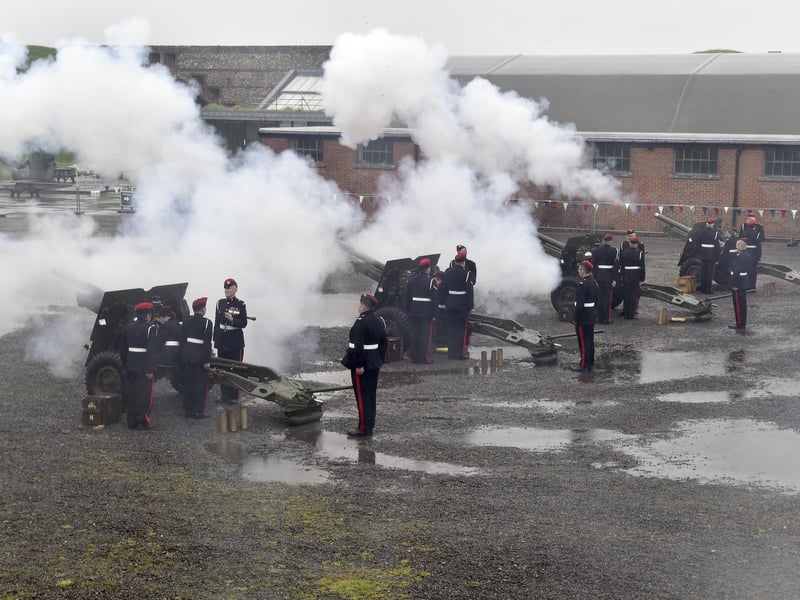 The 21-round salute took place at midday, the exact moment the King was crowned monarch, delivered by the Garrison Artillery Volunteers (GAV) (060523-3299)