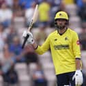 James Vince of Hampshire acknowledges his  seventh half century of the 2023 Vitality Blast T20 campaign against Gloucestershire on Sunday. Picture by Richard Heathcote/Getty.
