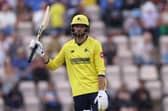 James Vince of Hampshire acknowledges his  seventh half century of the 2023 Vitality Blast T20 campaign against Gloucestershire on Sunday. Picture by Richard Heathcote/Getty.