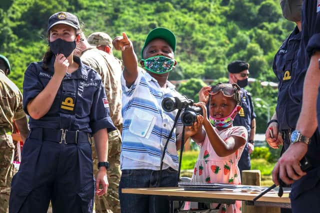 HMS Medway completes stop in the British Virgin Islands, with crew showing some of the islanders the kit it uses during disaster relief operations. Photo: Royal Navy