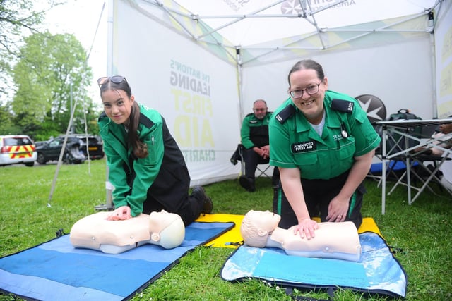 St Mary's Church in Fratton, May Fayre took place on bank holiday Monday, May 6, 2024.

Pictured is: (l-r) Phoenix (16) a cadet at the Portsmouth unit with Rebecca Johnson, district youth lead for St John Ambulance.

Picture: Sarah Standing (060524-8543)
