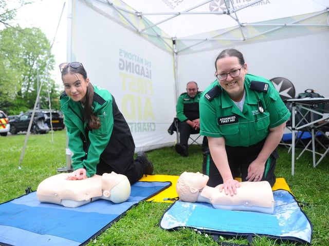 St Mary's Church in Fratton, May Fayre took place on bank holiday Monday, May 6, 2024.
Pictured is: (l-r) Phoenix (16) a cadet at the Portsmouth unit with Rebecca Johnson, district youth lead for St John Ambulance.
Picture: Sarah Standing (060524-8543)