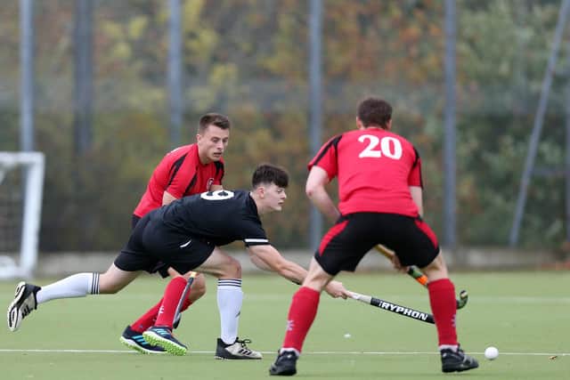 Fergus Jackson, left, in action for Fareham against Plymouth Marjon. Picture: Chris Moorhouse