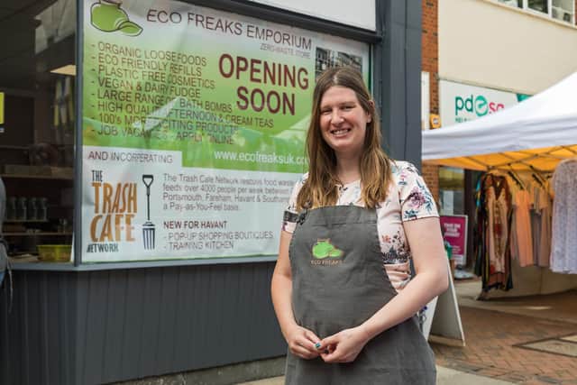 Chloe Cobb (32) outside of the newly opened Eco Freaks Emporium in West Street, Havant. Picture: Mike Cooter (030721)