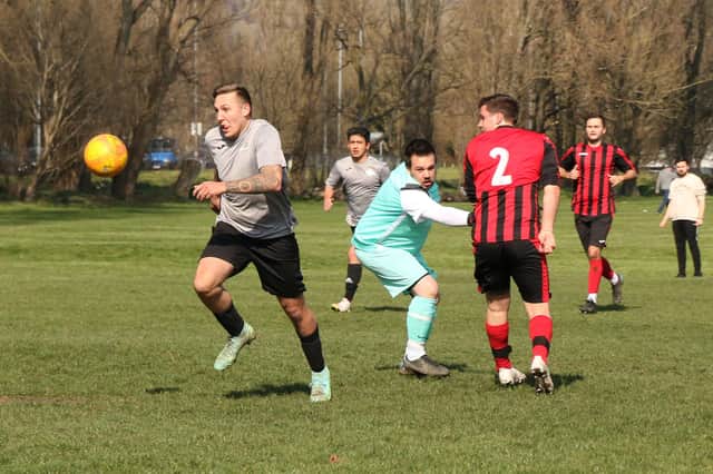 A Milton Park Rangers player has a simple tap in after beating the Horndean United keeper in his sid's 5-2 Division 6 victory. Picture by Kevin Shipp