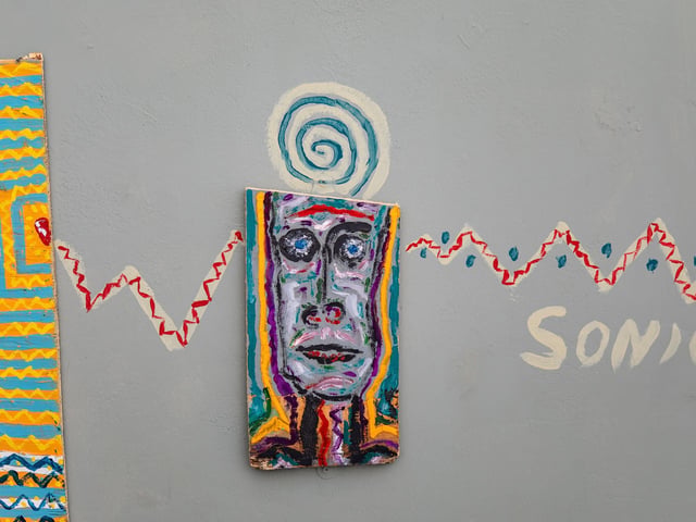 Mr Parmiter has an alter ego called 'Lord Sonic' - with the name depicted in this piece. Picture: Mike Cooter (081022)