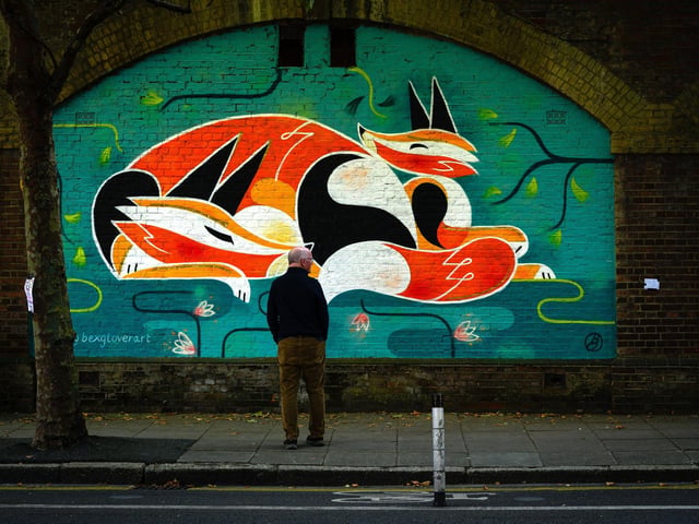Pictured is: A member of the public admires one of the many artworks along the railway arches by the Hard.Picture: Keith Woodland (140921-98)