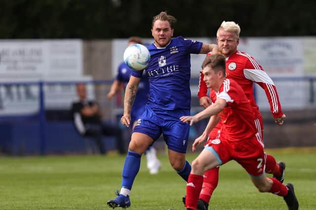 Tyler Moret, left, pictured in action for Baffins Milton Rovers, grabbed his first Moneyfields goals with a double in their win at Cowes Sports. Picture: Chris Moorhouse