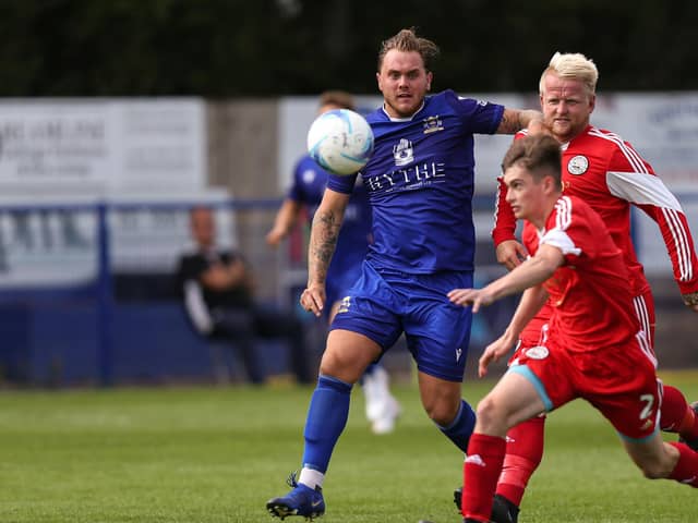 Tyler Moret, left, pictured in action for Baffins Milton Rovers, grabbed his first Moneyfields goals with a double in their win at Cowes Sports. Picture: Chris Moorhouse