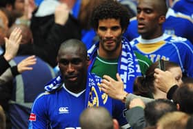 LONDON - MAY 17:  Sol Campbell and David James of Portsmouth makes their way down the Wembley steps after victory following the FA Cup Final sponsored by E.ON between Portsmouth and Cardiff City at Wembley Stadium on May 17, 2008 in London, England.  (Photo by Shaun Botterill/Getty Images)