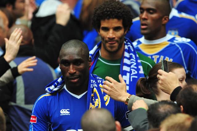 LONDON - MAY 17: Sol Campbell and David James of Portsmouth makes their way down the Wembley steps after victory following the FA Cup Final sponsored by E.ON between Portsmouth and Cardiff City at Wembley Stadium on May 17, 2008 in London, England. (Photo by Shaun Botterill/Getty Images)