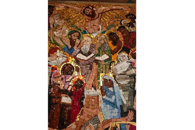Portsmouth-based artist Pete Codling has created a mosaic depicting the achievements of St Jerome which is being displayed in St John's Catholic Cathedral. Pictured:  Pete Codling's intricate work 