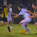 Blu Boam (left) and Tom Cain in action during Moneyfields' 4-1 Wessex League derby win over US Portsmouth at Dover Road last September. The two clubs meet again on Tuesday. Picture: Martyn White
