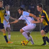 Blu Boam (left) and Tom Cain in action during Moneyfields' 4-1 Wessex League derby win over US Portsmouth at Dover Road last September. The two clubs meet again on Tuesday. Picture: Martyn White