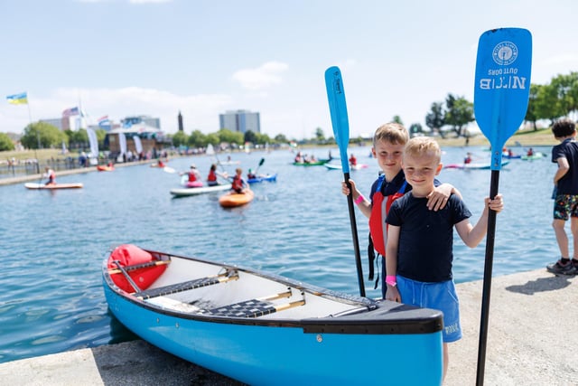 Evan and Alfie Richards ready for kayaking at Walpole Park. Picture:Marcin Jedrysiak