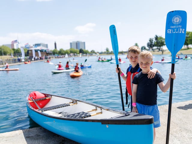 Evan and Alfie Richards ready for kayaking at Walpole Park. Picture:Marcin Jedrysiak