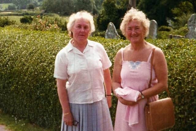Beryl and Barbara, right, on holiday at Minehead, Somerset.