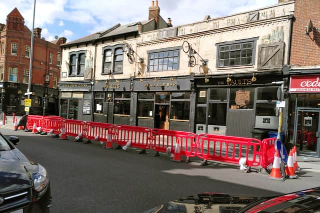 The council has been using road space to improve social distancing on pavements outside pubs and restaurants. Pictures: Changes to Albert Road
