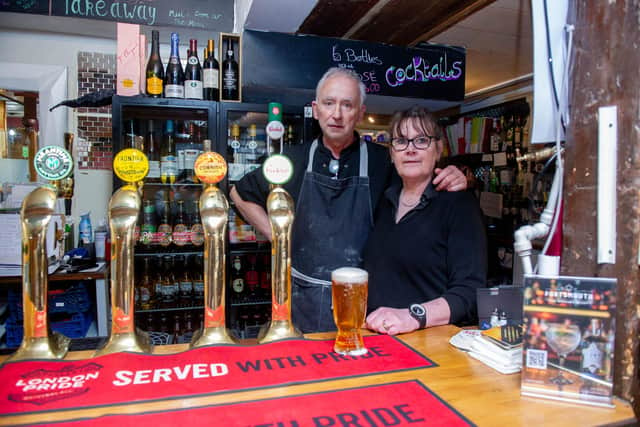 Owner Andrew Harvey and manager, Fiona Russell behind the bar at the Duke of Buckingham
Picture: Habibur Rahman
