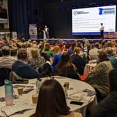 Shaping Portsmouth CEO Stef Nienaltowski and non-executive director Hayden Taylor take to the stage at The Guildhall during the 2023 conference. Picture: Shaping Portsmouth