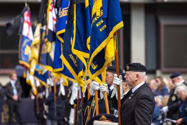 Standard bearers at the service in the Guildhall Square. Picture: Mike Cooter (180922)