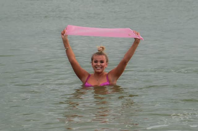 Pageant girl Cerys Hewson from Waterlooville has been completing charity events in the lead up to the Miss Teen Pageant Girl UK competition. Pictured: Cerys' dip in the ocean for Kakembo Street Children's charity