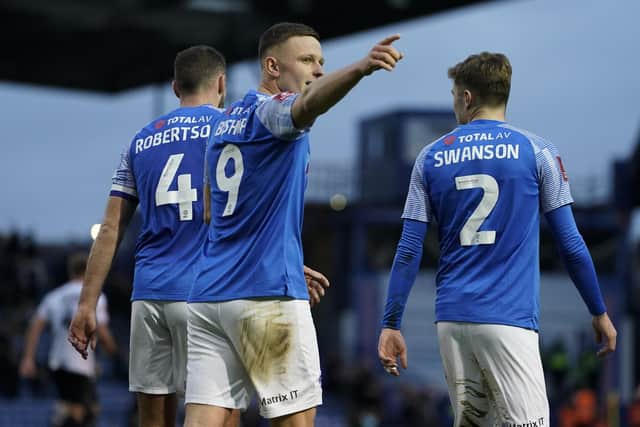 Colby Bishop celebrates his goal against MK Dons today.