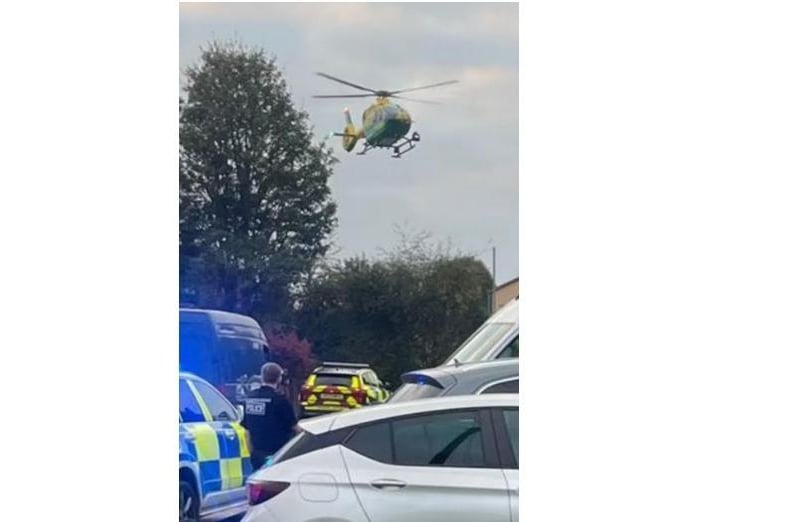 Police and air ambulance in Cinderford Close